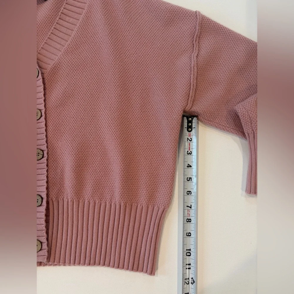 Merokeety Blush Pink Exposed Hem Sleeve Ribbed Stretchy Button-Up Cardigan Large - Picture 5 of 15